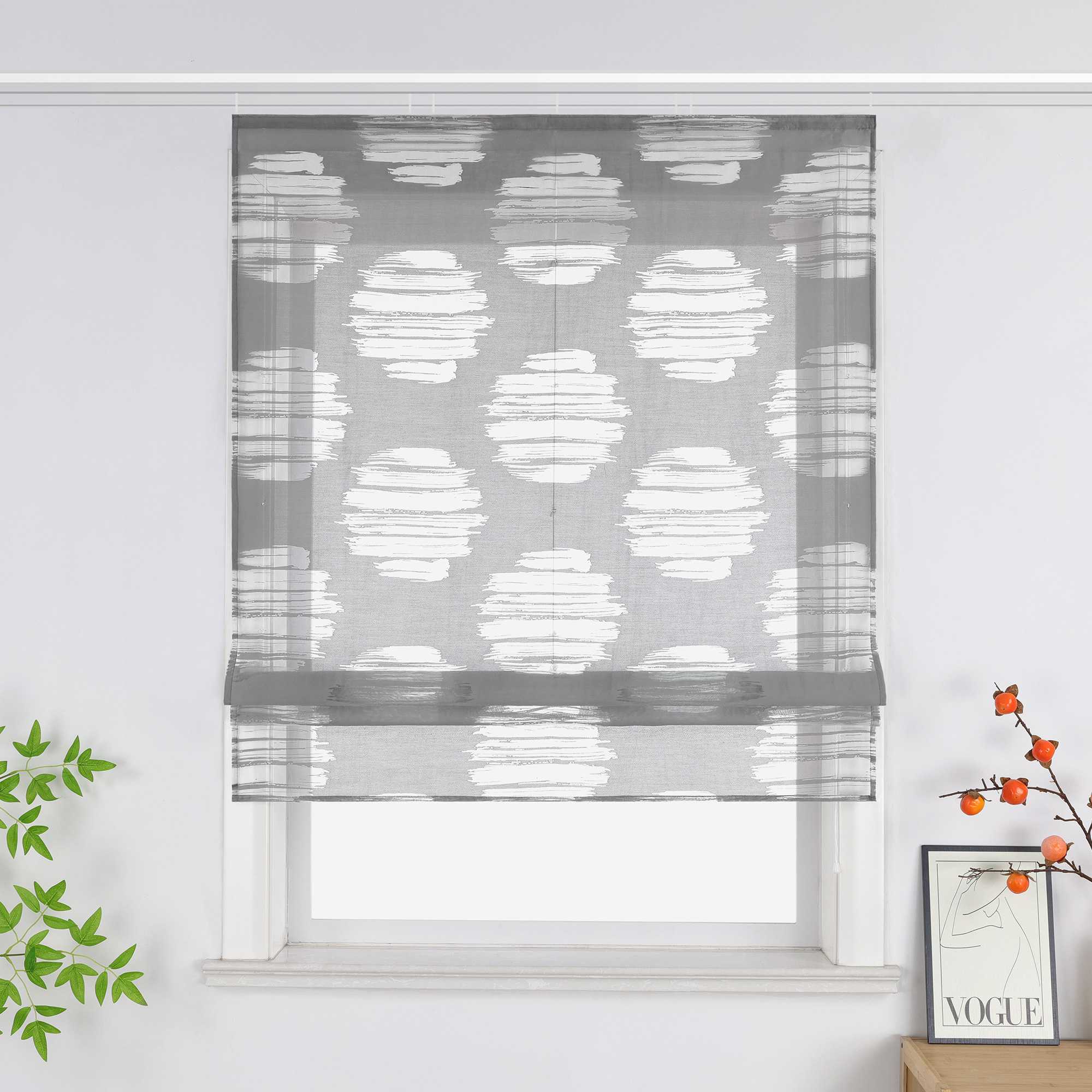 Roman Shade with Wavy Circle Pattern - Track Hanging - White, W x H 100 x 140cm