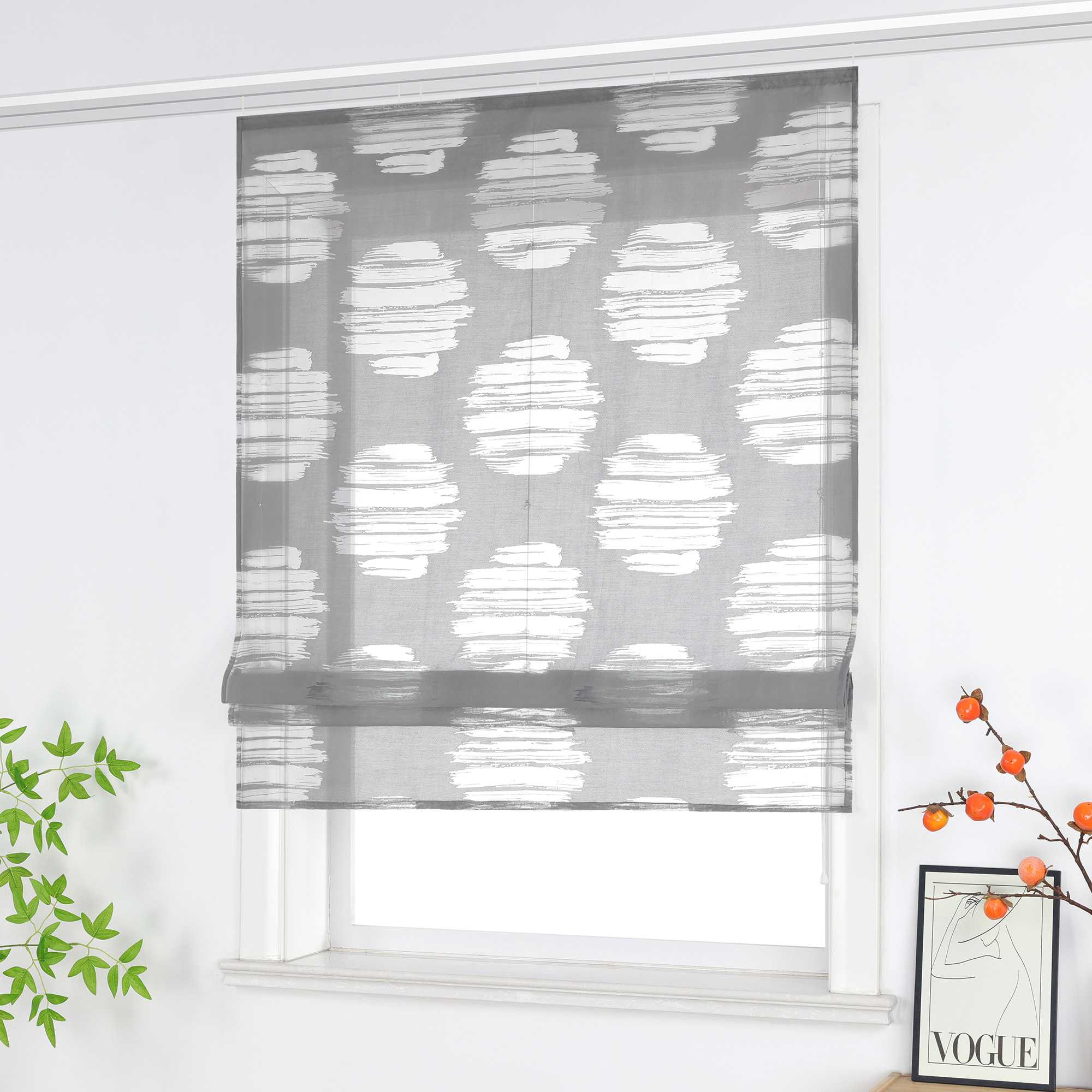 Roman Shade with Wavy Circle Pattern - Track Hanging - White, W x H 80 x 140cm