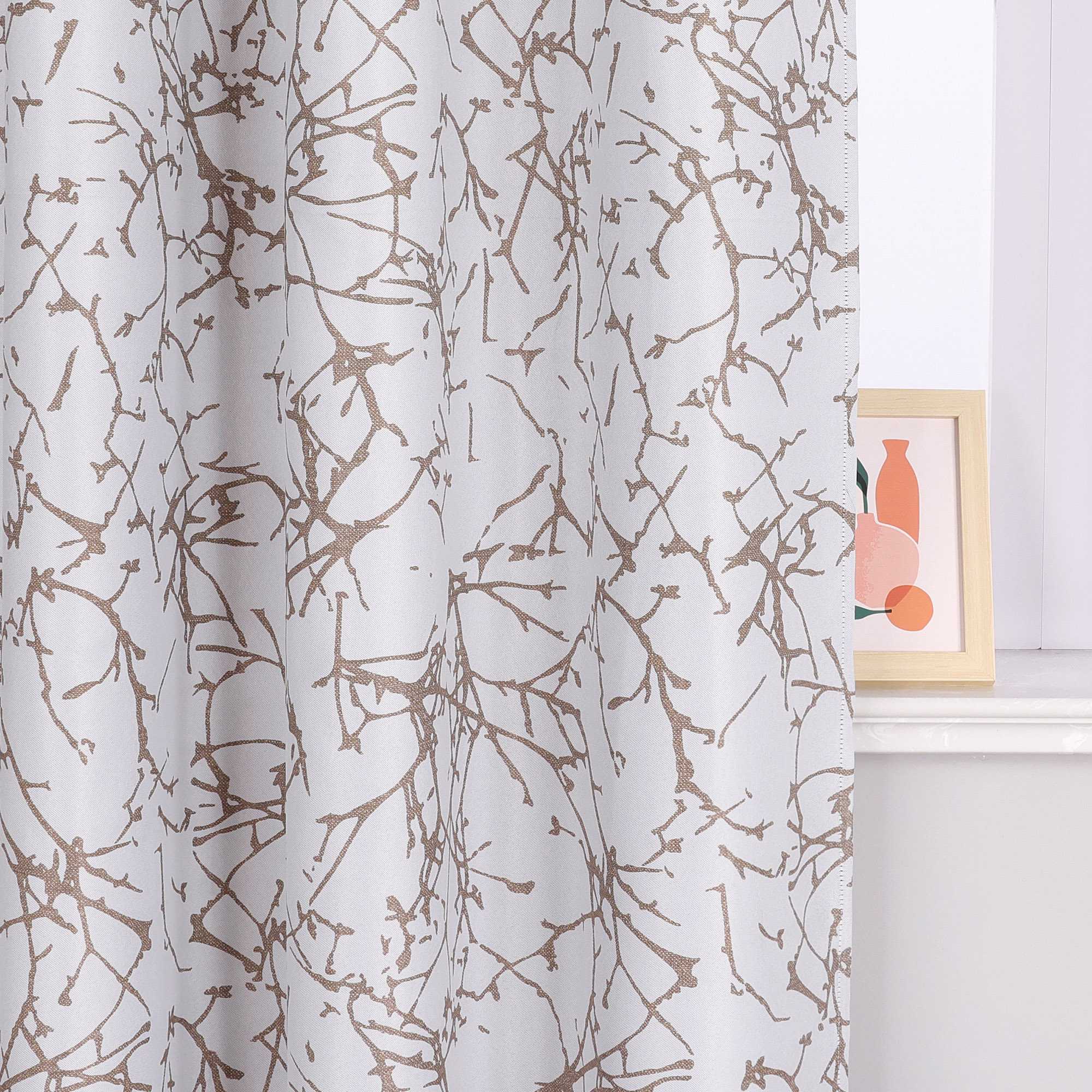Blackout Grommet Curtain with Branch Print Thermal 1 Piece