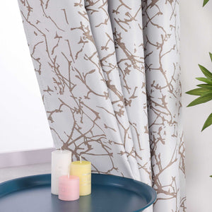 Blackout Grommet Curtain with Branch Print Thermal 1 Piece - White, H x W 245 x 140cm