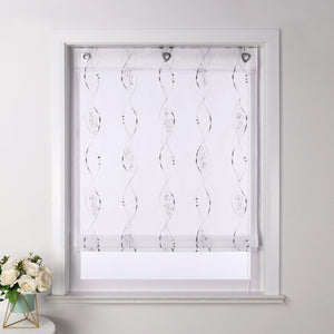 No-Drill Sheer Roman Shade with Grommets, U-Hooks and Embroidery - Brown, W x H 80 x 140cm