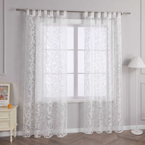 Curtains with Vine Pattern - White, Tab-Top Panel