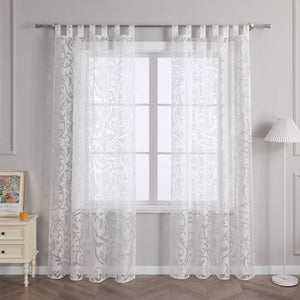Curtains with Vine Pattern - White, Tab-Top Panel
