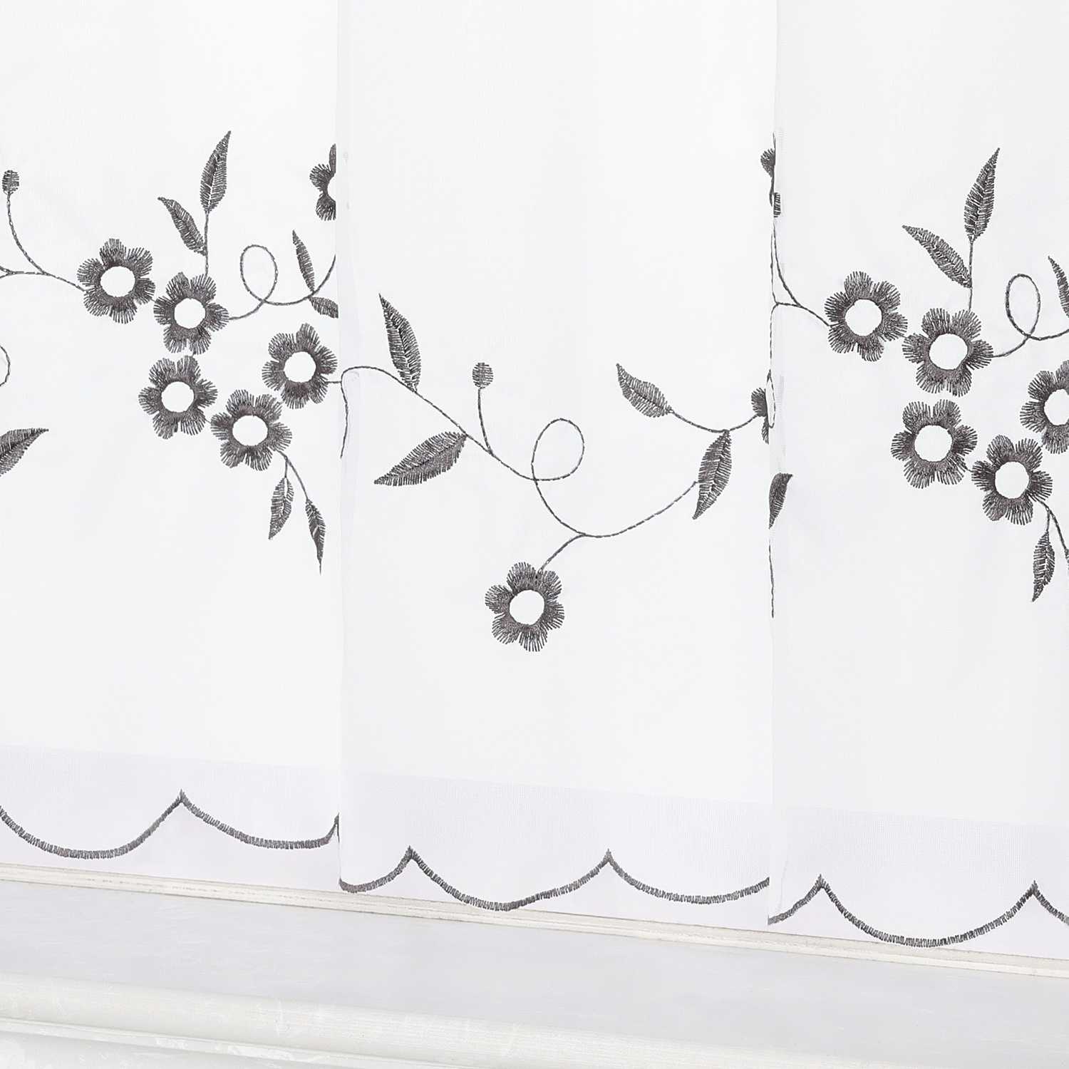 Cafe Curtain with Floral Embroidery - Black, H x W 30 x 120cm