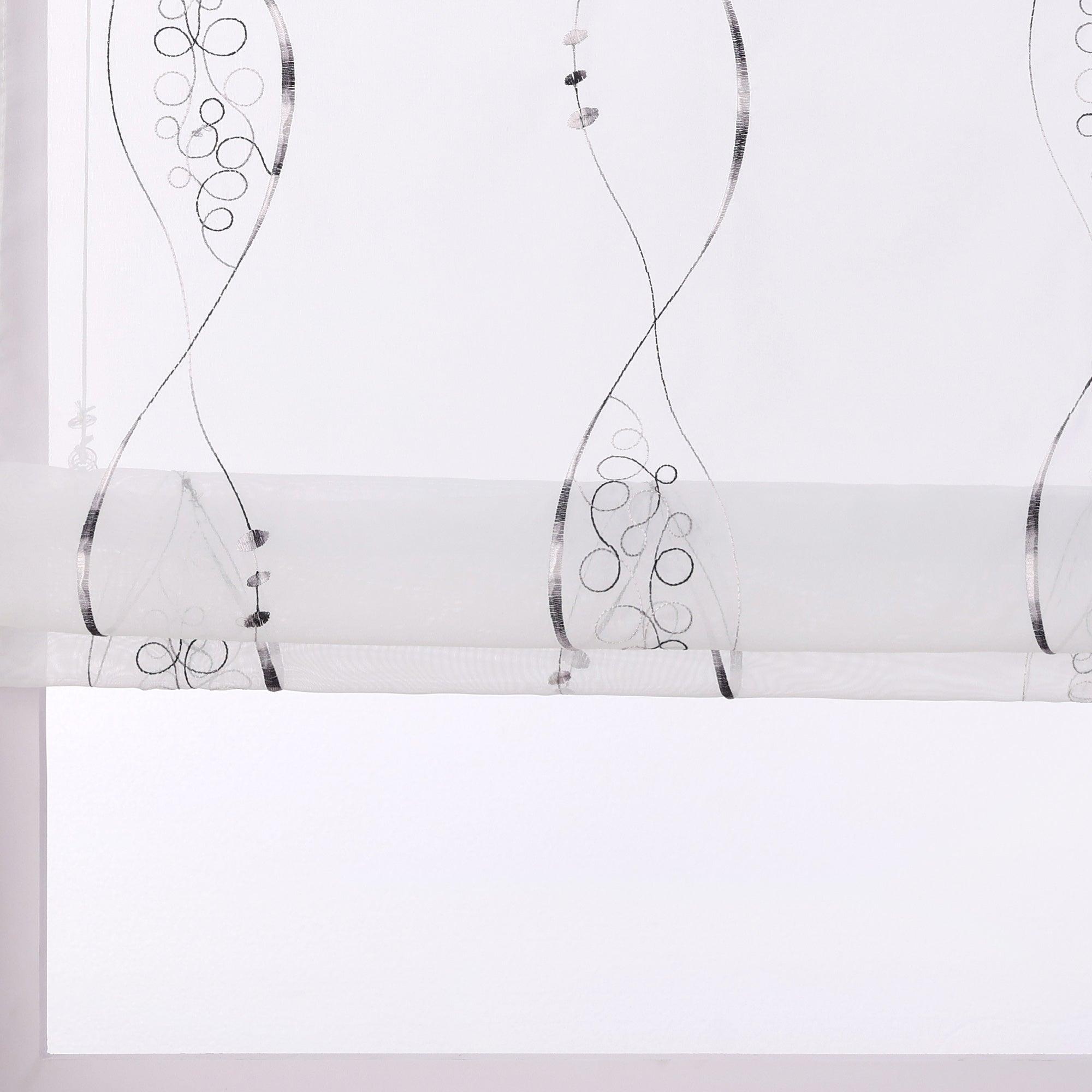 No-Drill Sheer Roman Shade with Grommets, U-Hooks and Embroidery - Gray, W x H 120 x 140cm