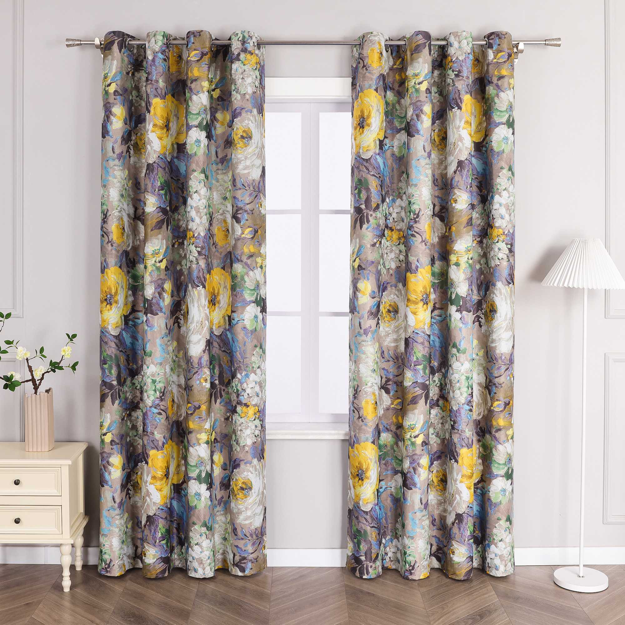 Blackout Curtain Opaque with Oil-Painting Peonies 1 Piece
