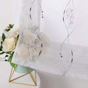 No-Drill Sheer Roman Shade with Grommets, U-Hooks and Embroidery - Gray, W x H 75 x 100cm