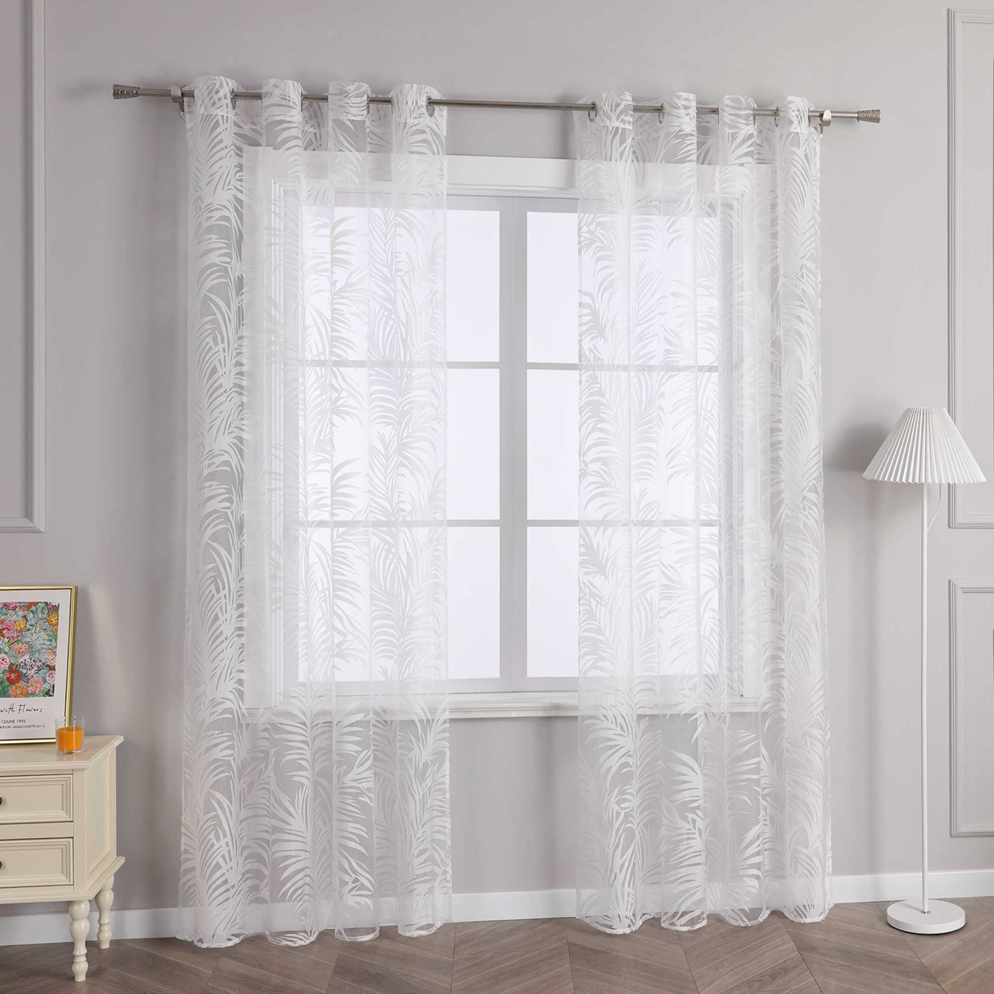Curtain in Burnout Fabric with Leaves Pattern 1 Piece