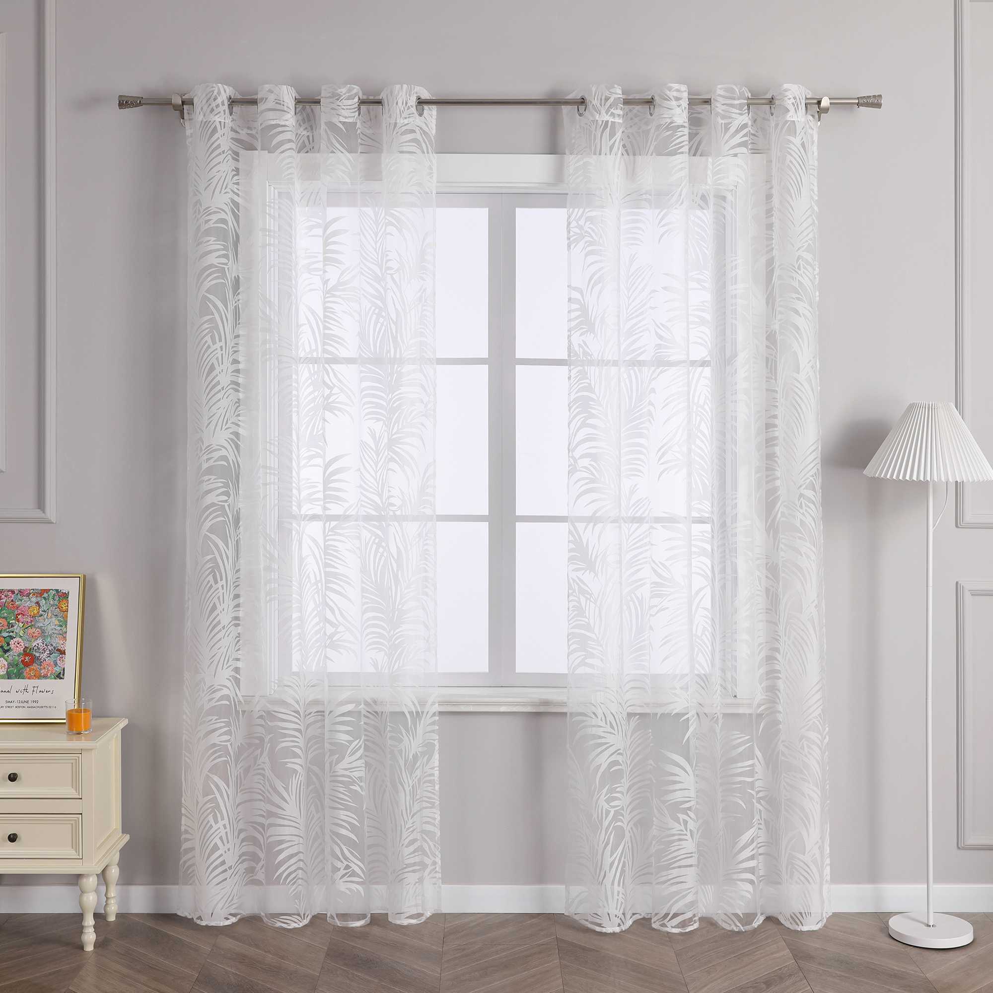 Curtain in Burnout Fabric with Leaves Pattern 1 Piece