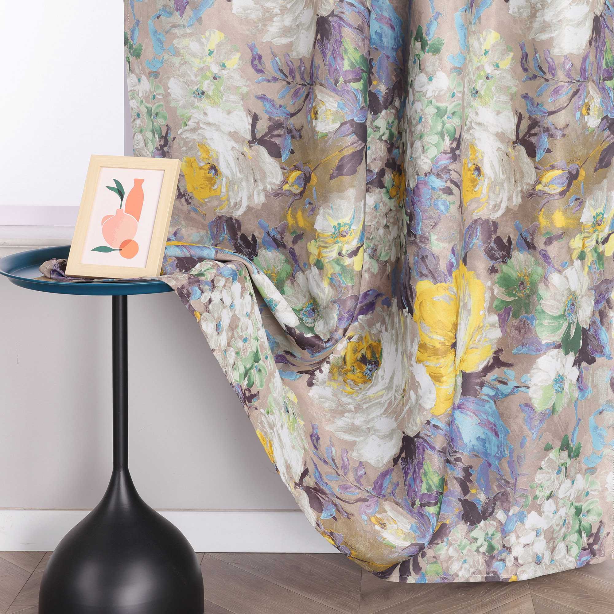 Blackout Curtain Opaque with Oil-Painting Peonies 1 Piece