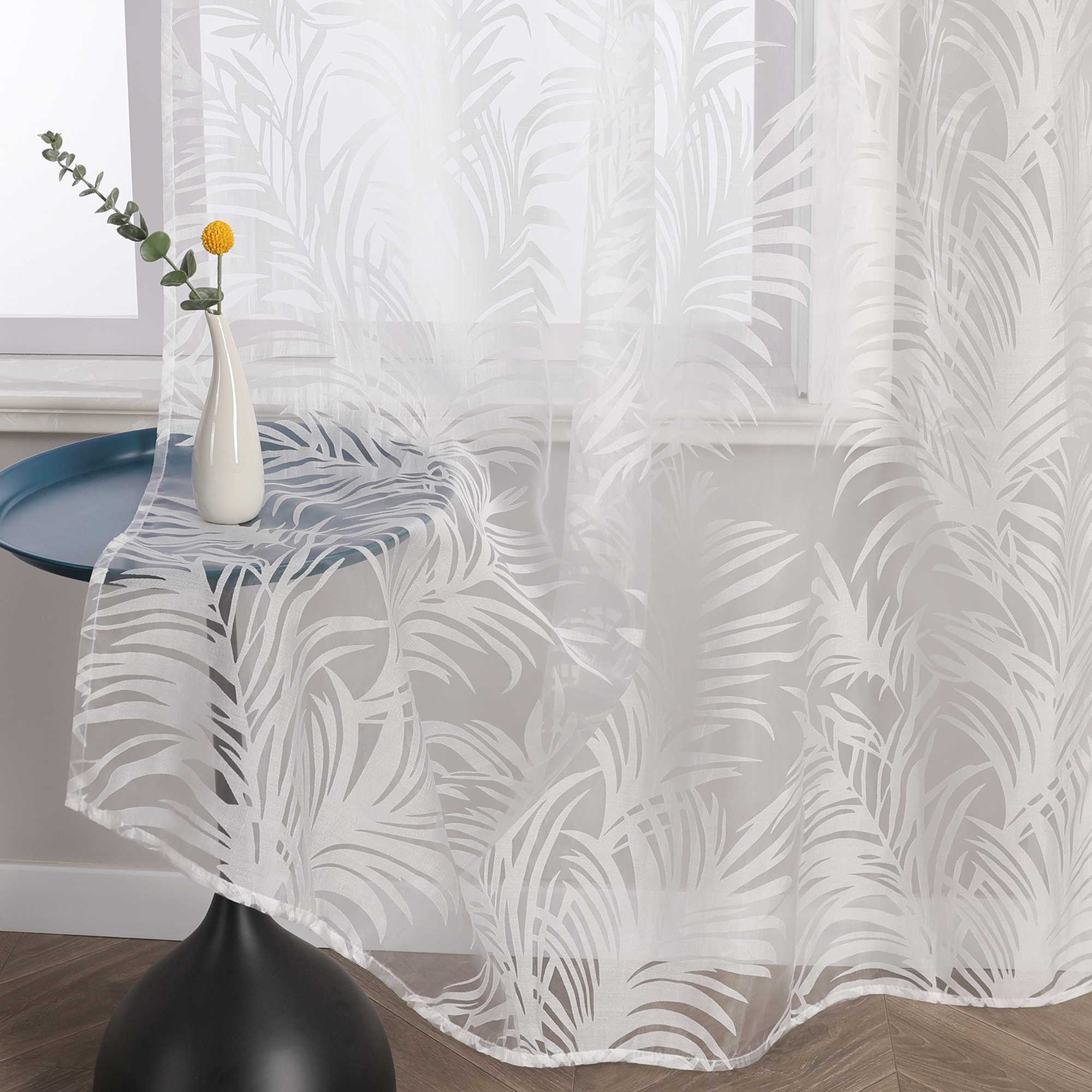 Curtain in Burnout Fabric with Leaves Pattern 1 Piece