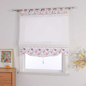Roman Shade with V-Shaped Tab Tops Opaque Kitchen with Hydrangea Pattern - White, W x H 100 x 140cm