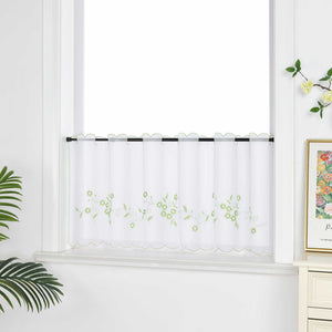 Cafe Curtain with Floral Embroidery - Black, H x W 45 x 120cm