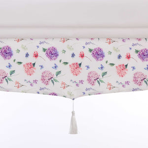 Roman Shade with V-Shaped Tab Tops Opaque Kitchen with Hydrangea Pattern