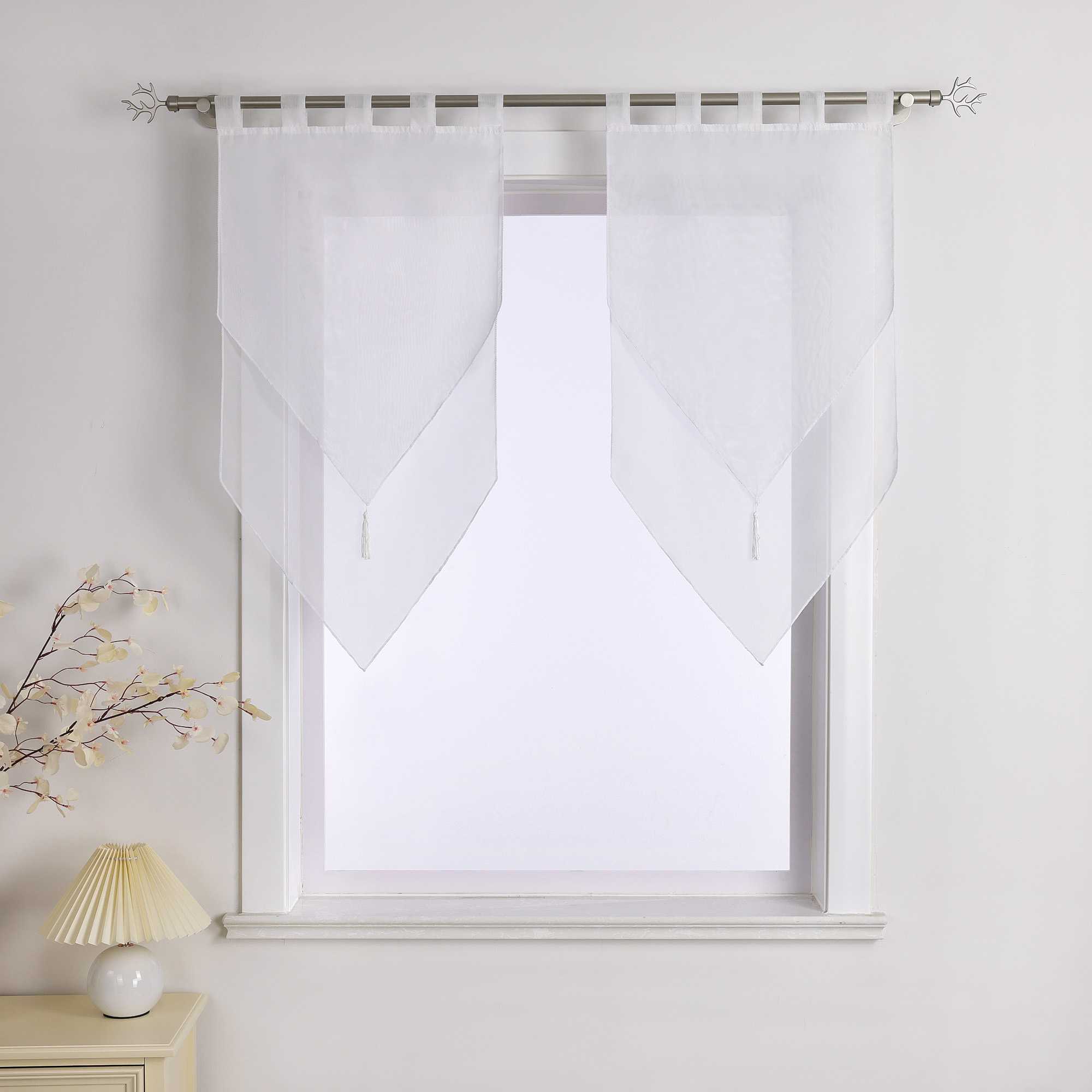 Curtains with Tab-Top Hanging and Triangular Hem Set of 2 - Deline, White