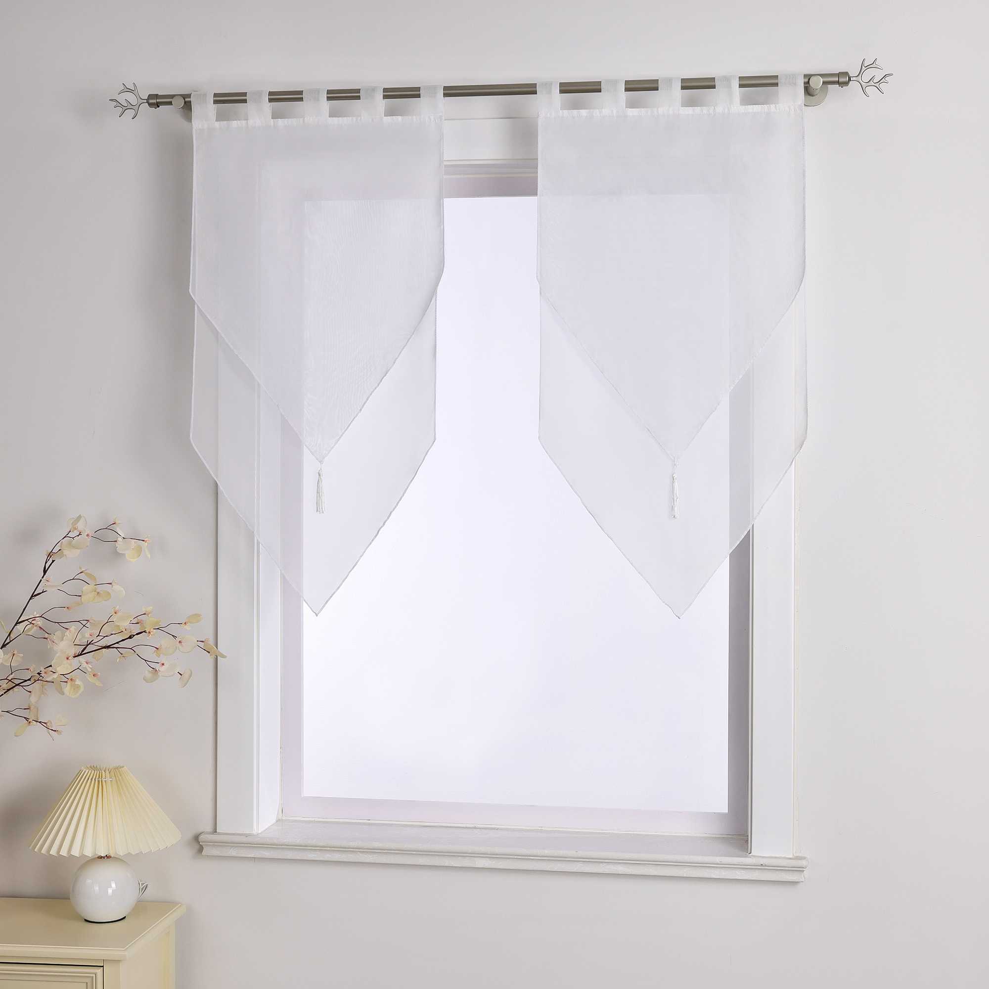 Curtains with Tab-Top Hanging and Triangular Hem Set of 2 - Deline, White