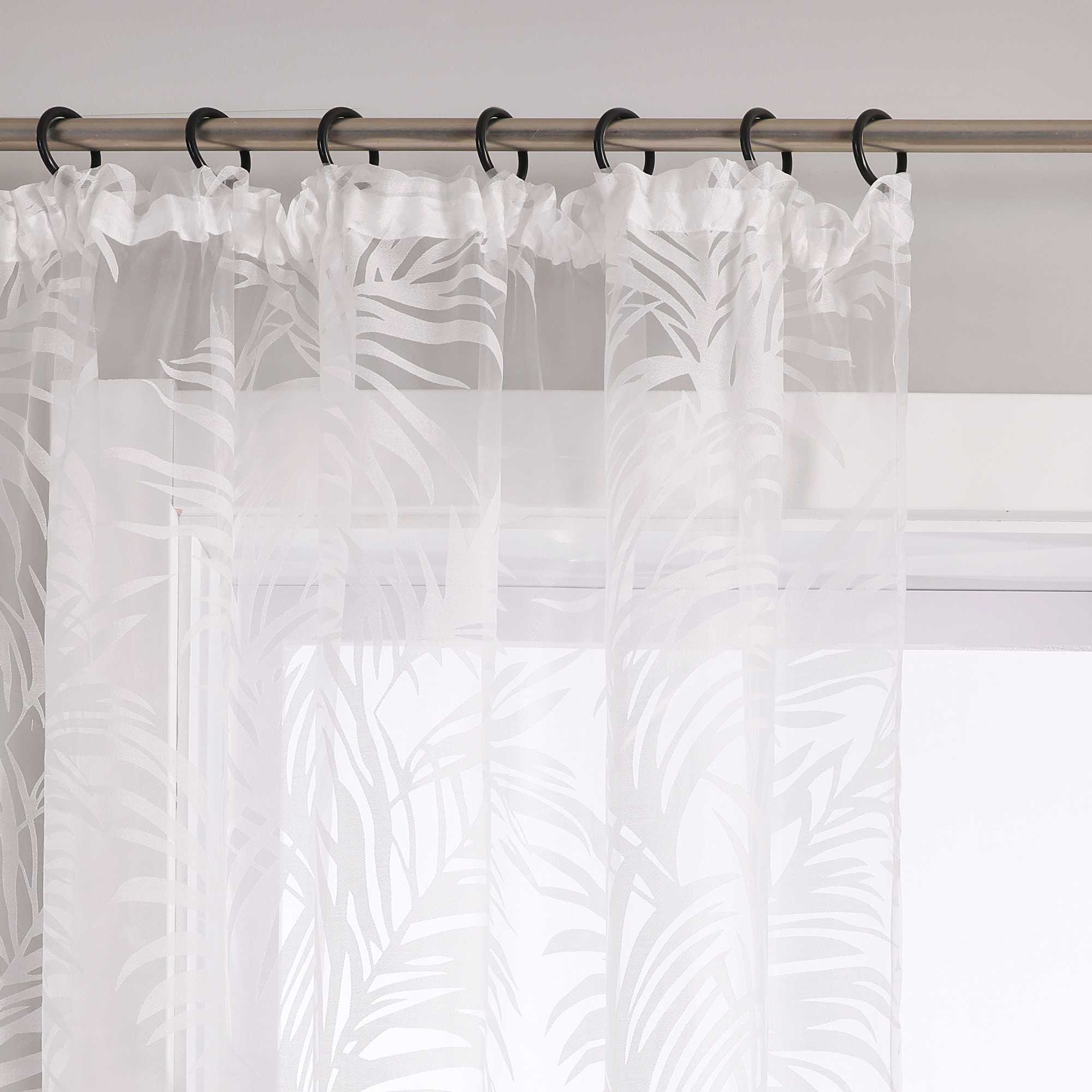 Curtain in Burnout Fabric with Leaves Pattern 1 Piece - Grommet Panel, White