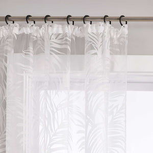 Curtain in Burnout Fabric with Leaves Pattern 1 Piece - Grommet Panel, White