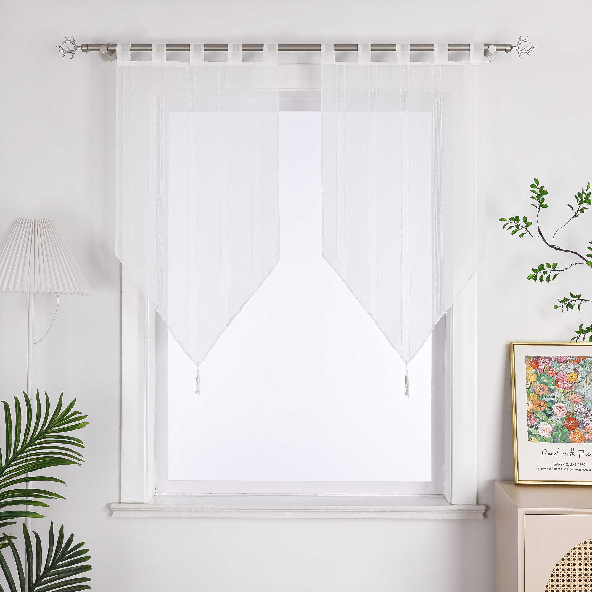 Cafe Curtains with Tab-Top Hanging Set of 2 Short Curtains - White, W x H 45 x 90cm