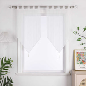 Cafe Curtains with Tab-Top Hanging Set of 2 Short Curtains - White, W x H 45 x 90cm