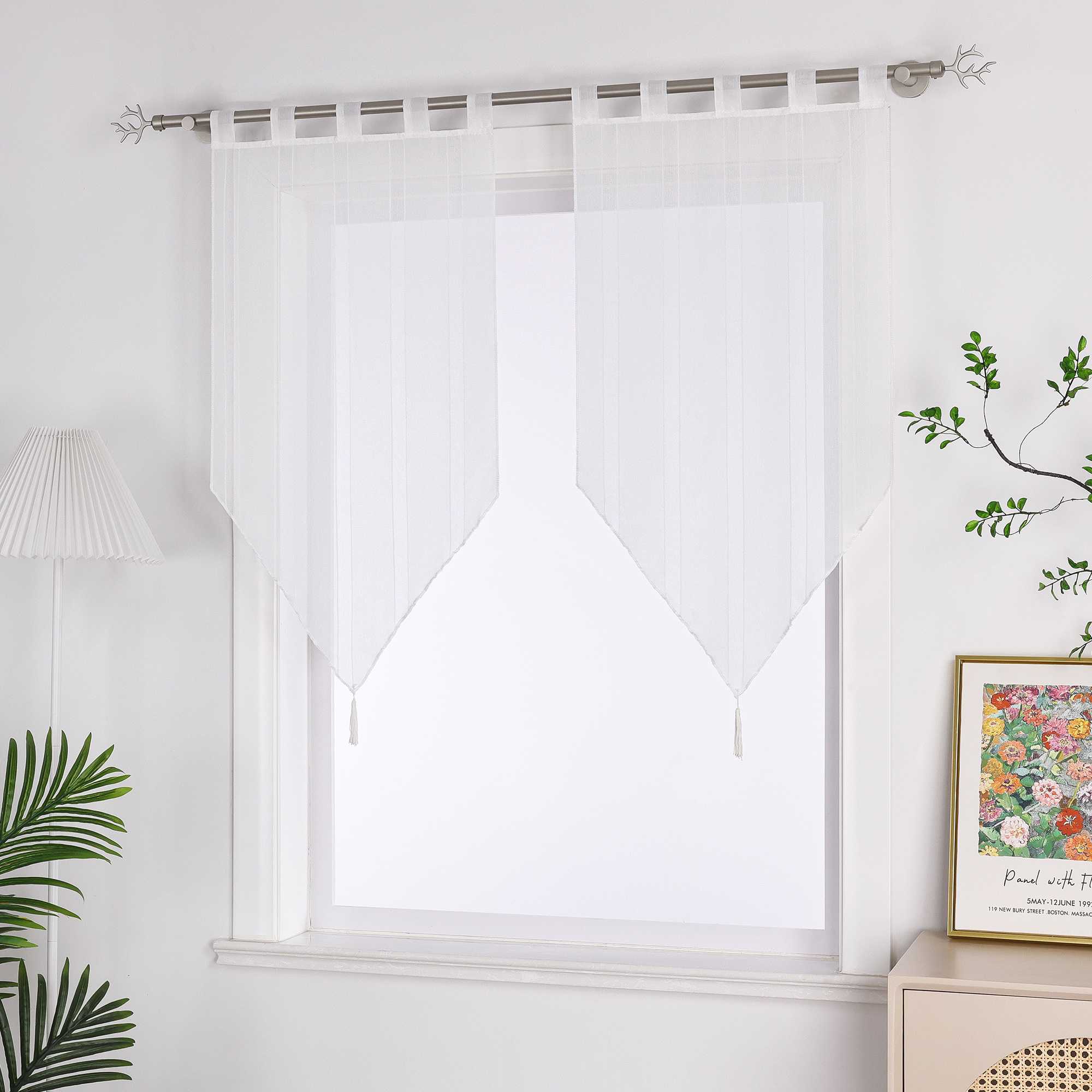 Cafe Curtains with Tab-Top Hanging Set of 2 Short Curtains - White, W x H 60 x 90cm