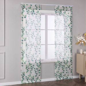 Hook-and-Loop Sliding Panel Curtains with Green Leaf Pattern Light-Filtering Set of 2 - Green, H x W 175 x 57 cm