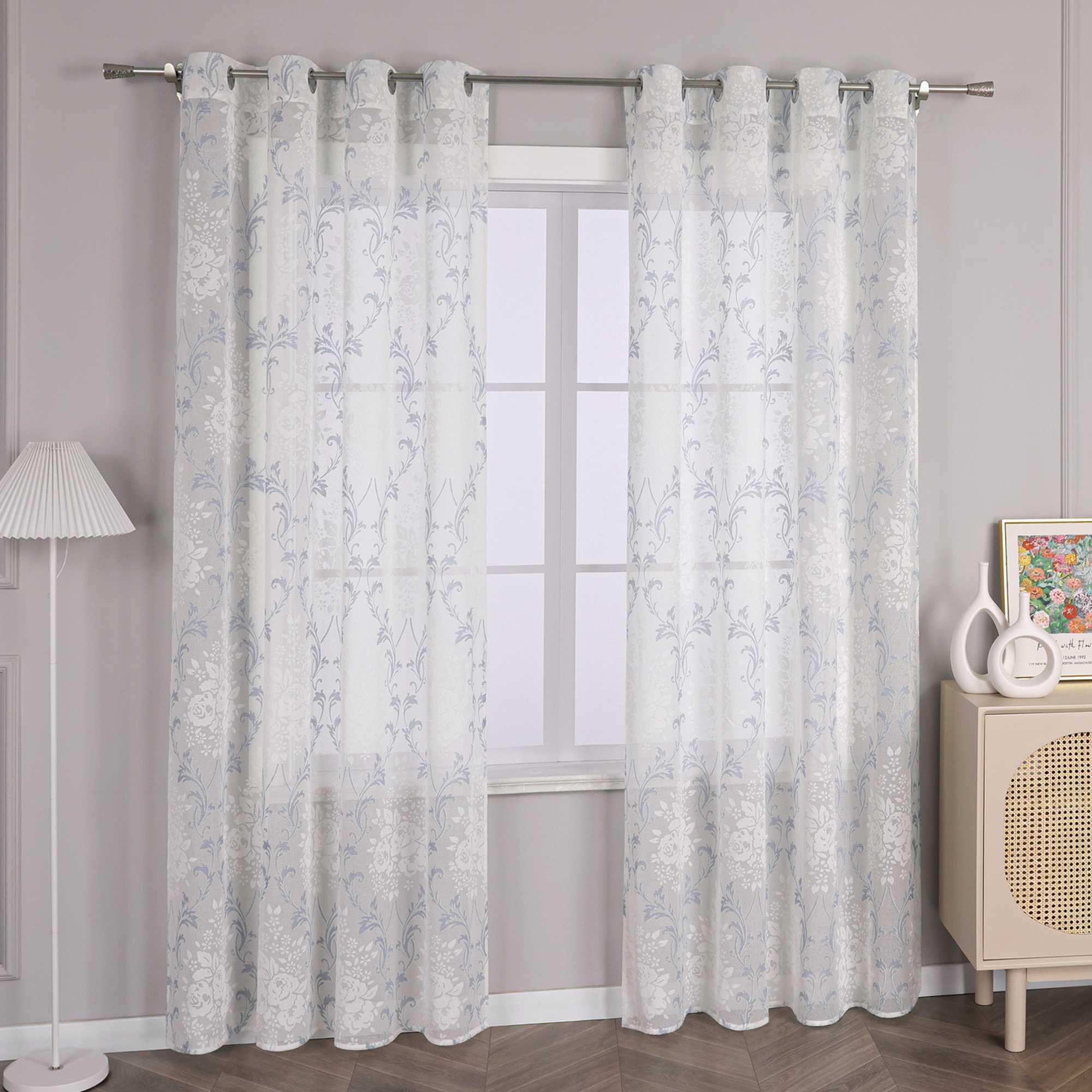 Curtain with Vine Pattern Grommet Curtain Panel 1 Piece - Beige, W x H 140 x 175cm