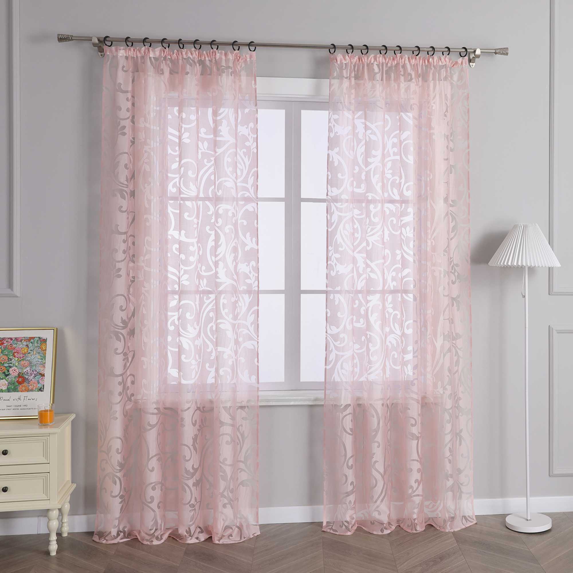 Curtains with Vine Pattern - Pink, Tab-Top Panel