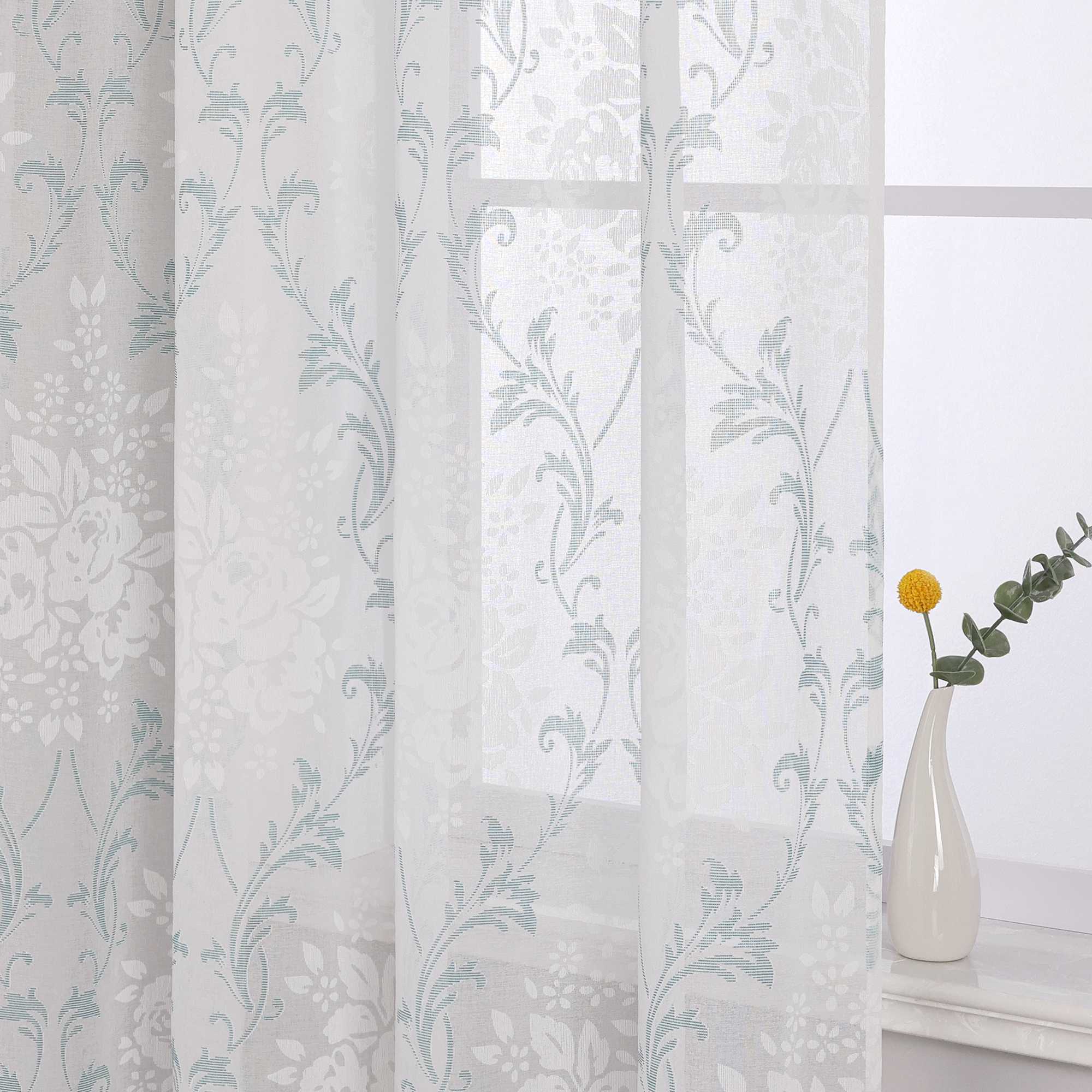 Curtain with Floral Pattern, Solid Color Lightweight Semi-Sheer