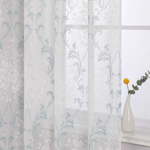 Curtain with Floral Pattern, Solid Color Lightweight Semi-Sheer