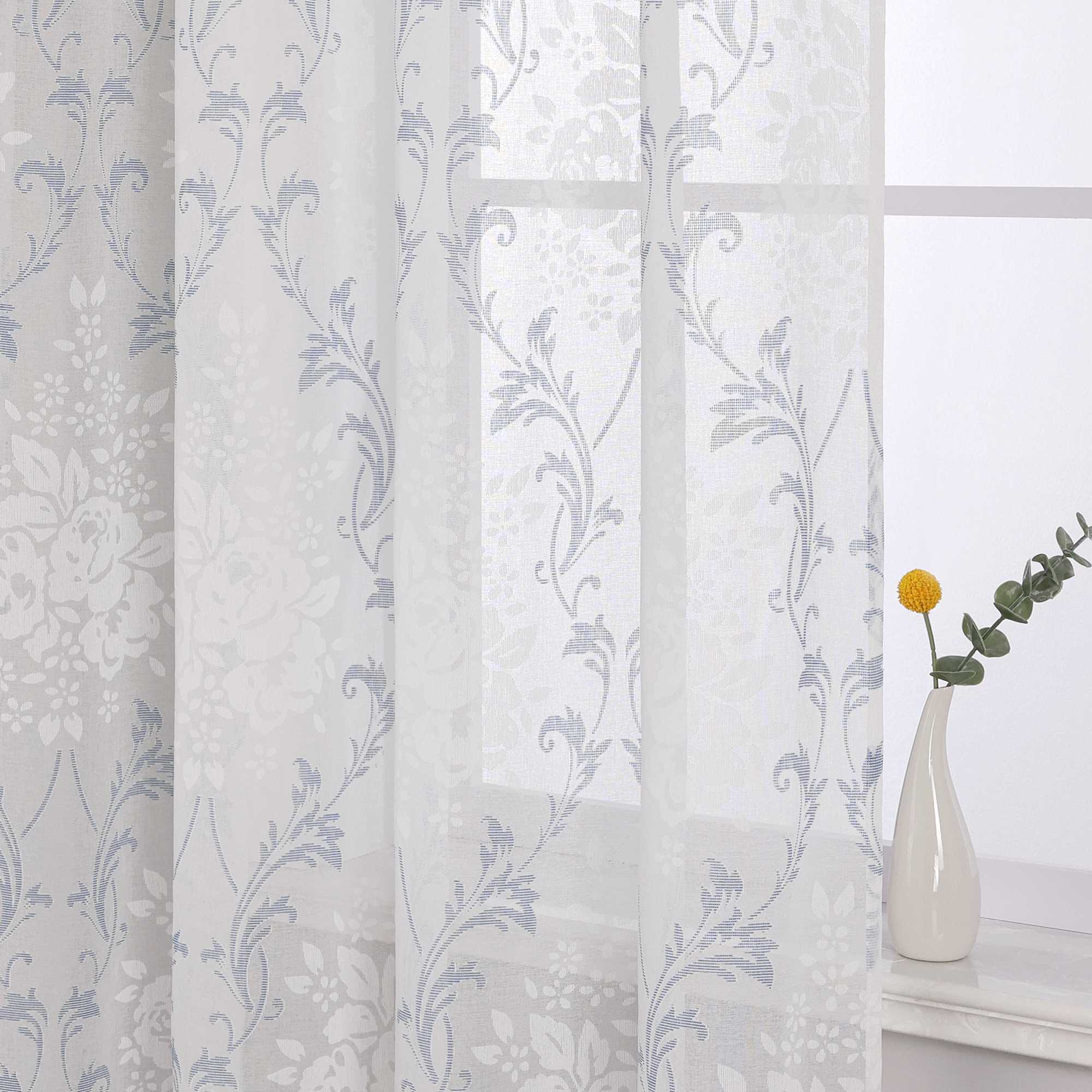 Curtain with Floral Pattern, Solid Color Lightweight Semi-Sheer - Green, H x W 145 x 140cm