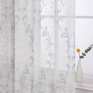 Curtain with Floral Pattern, Solid Color Lightweight Semi-Sheer - Green, H x W 145 x 140cm