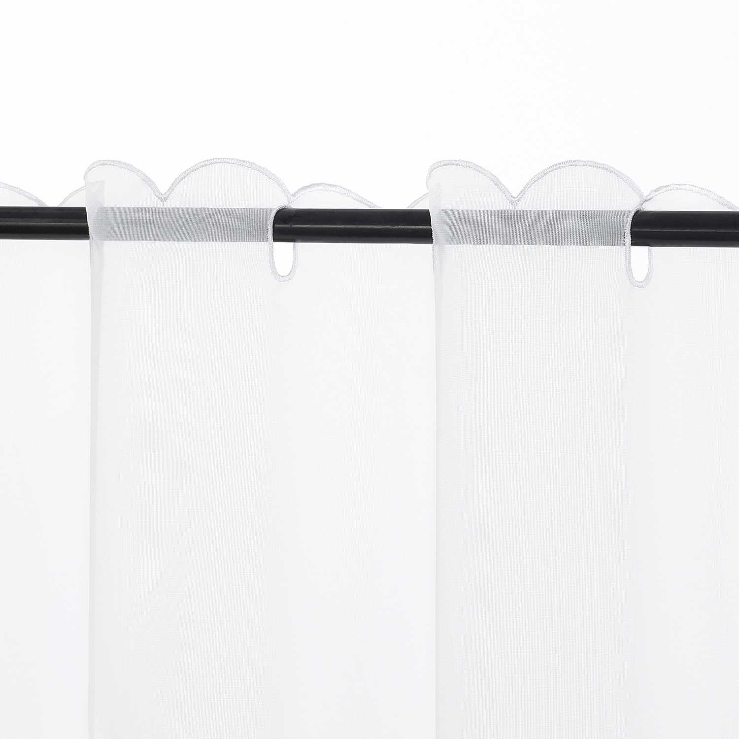 Cafe Curtain with Floral Embroidery - White, H x W 45 x 120cm