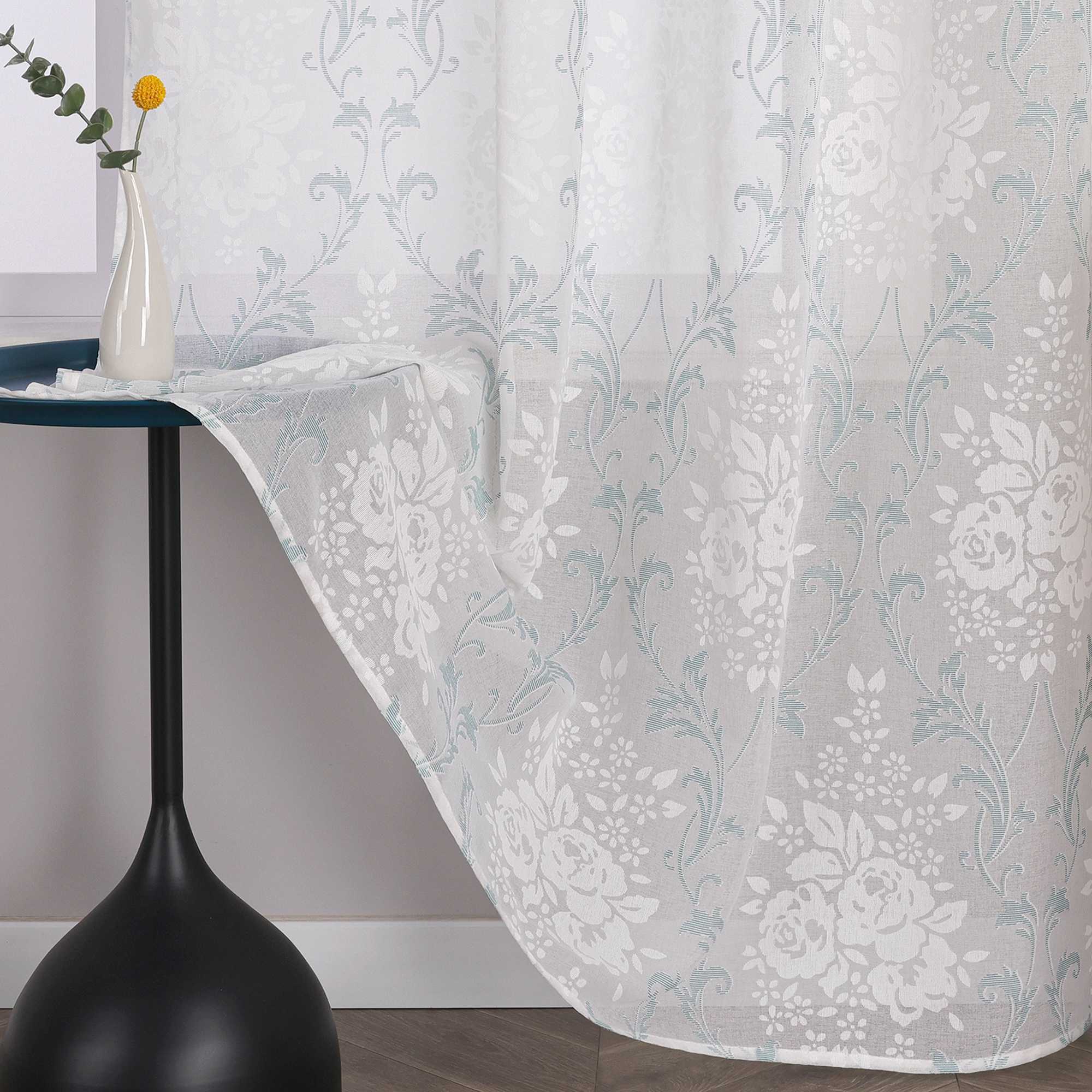 Curtain with Floral Pattern, Solid Color Lightweight Semi-Sheer