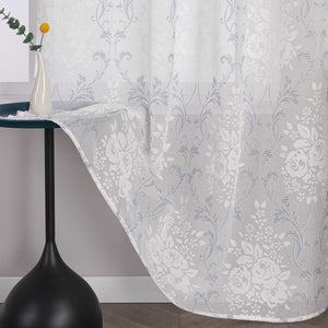 Curtain with Floral Pattern, Solid Color Lightweight Semi-Sheer - Green, H x W 225 x 140cm