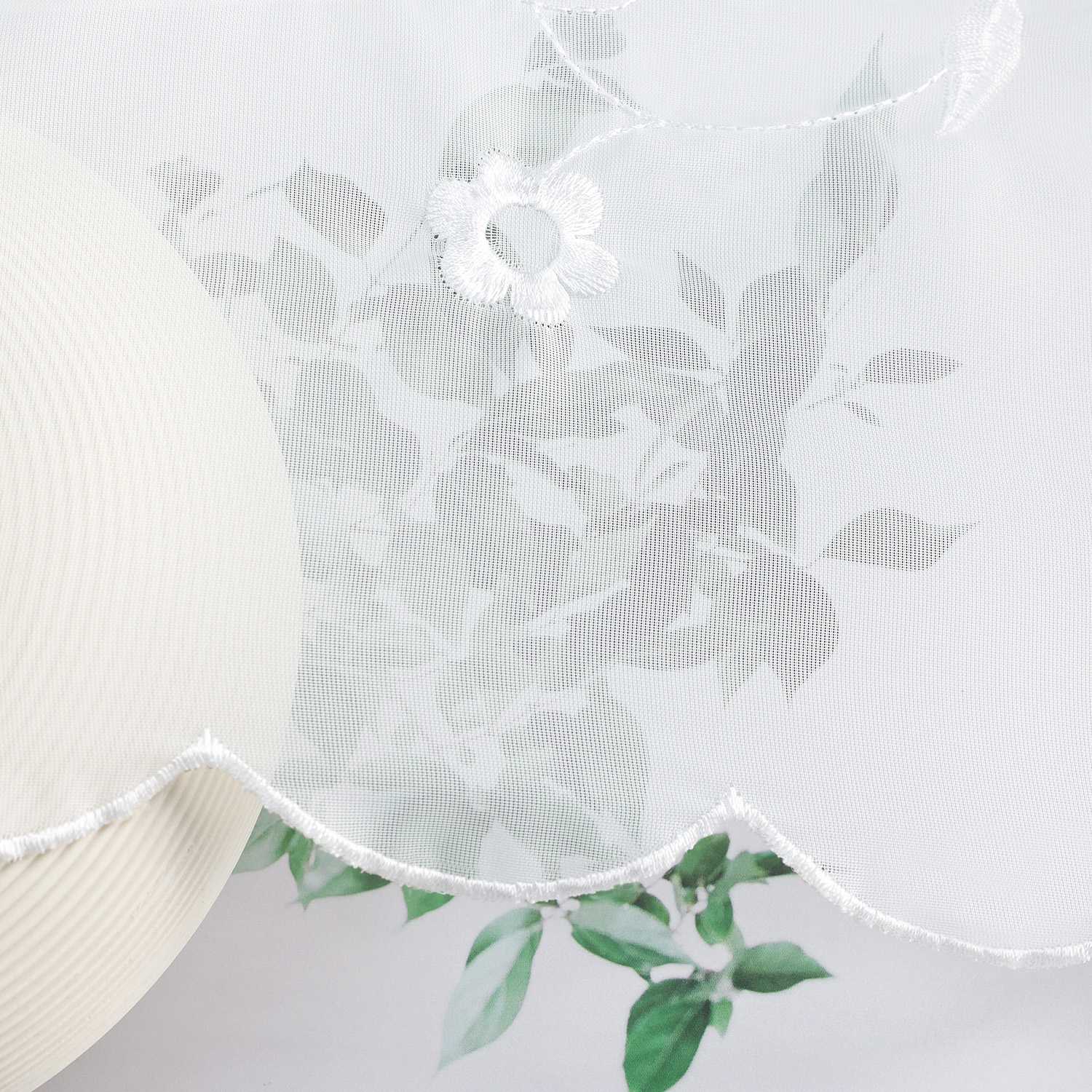 Cafe Curtain with Floral Embroidery - White, H x W 60 x 140cm