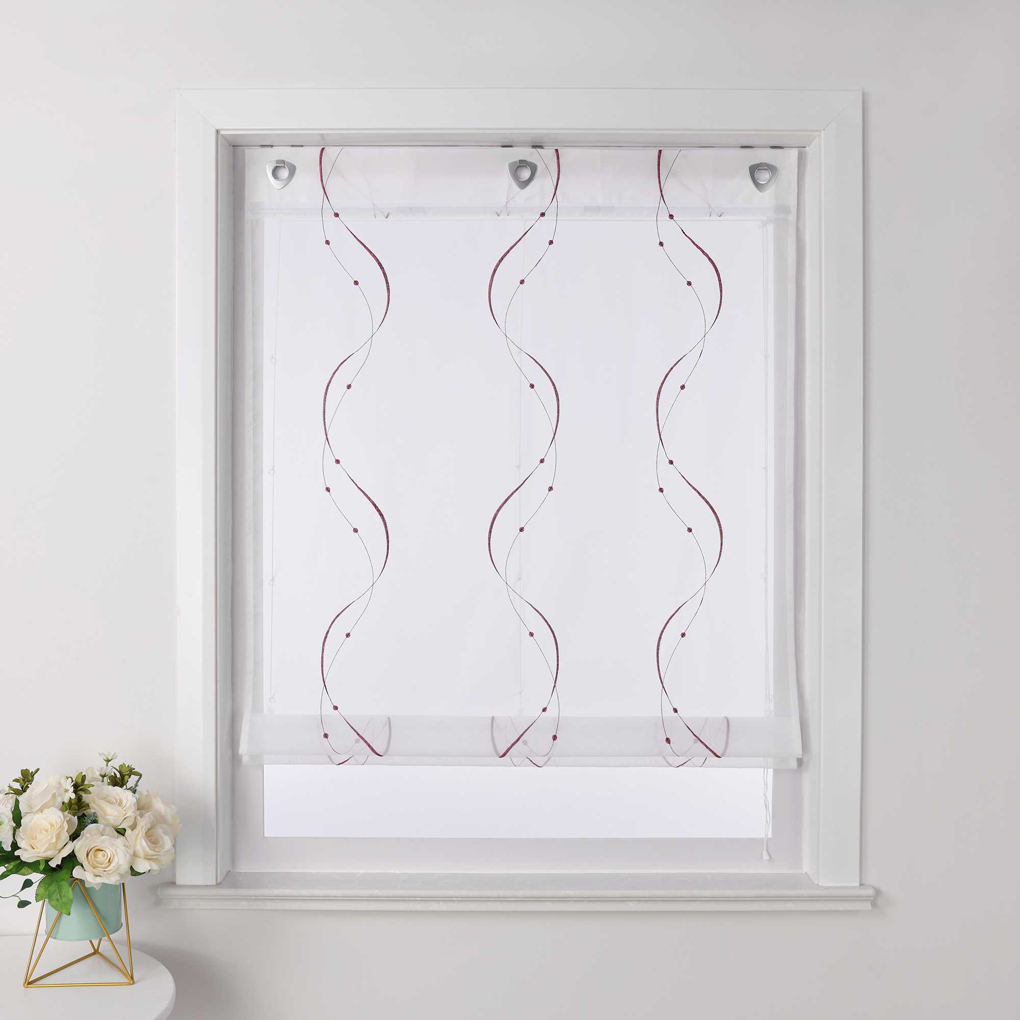 Roman Shade No-Drill with U-Hooks and Embroidery 1 Piece