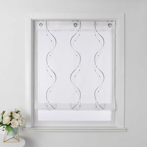 Roman Shade No-Drill with U-Hooks and Embroidery 1 Piece - White, W x H 60 x 140cm