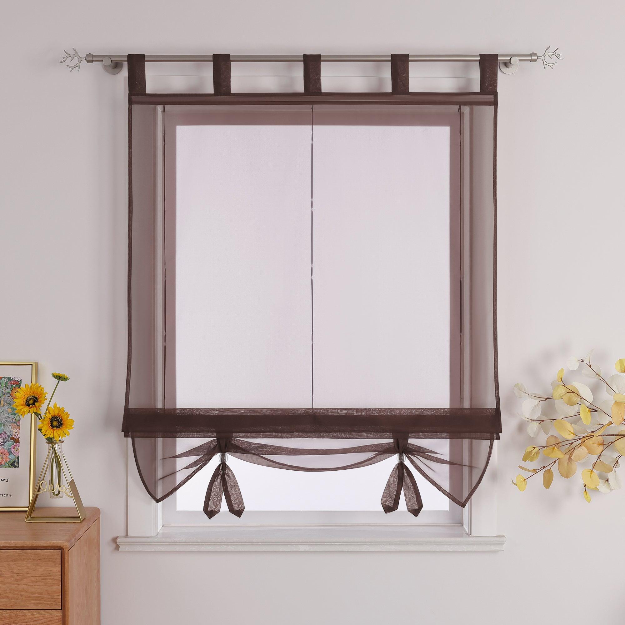 Roman Shade with Curtain Tape Sheer Window Decor Breathable 1 Piece - Brown, W x H 60 x 155cm