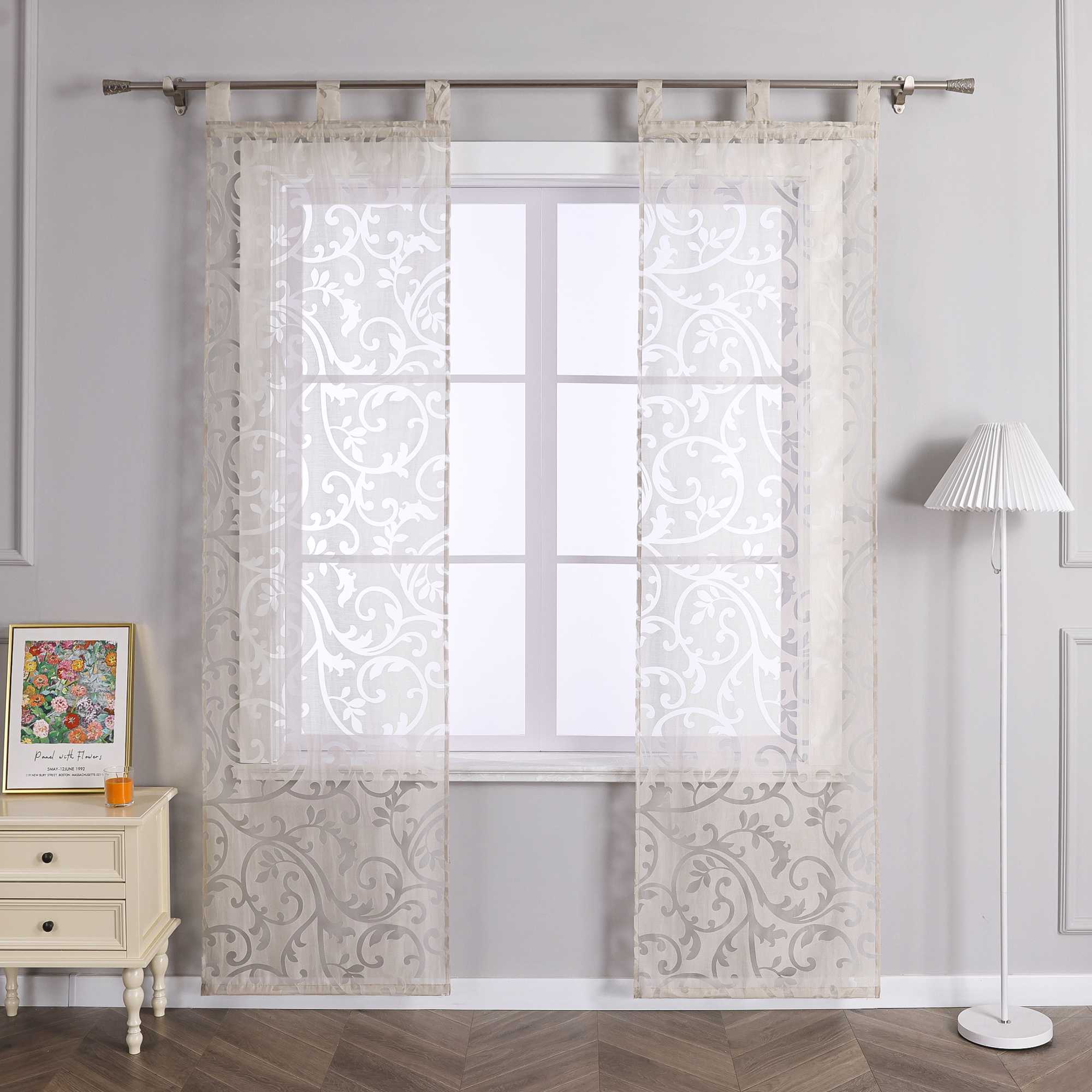 Sliding Panel Curtains Burnout Fabric Panel Curtains with Phoenix-Flower Pattern - Beige, H x W 145 x 57cm