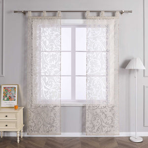 Sliding Panel Curtains Burnout Fabric Panel Curtains with Phoenix-Flower Pattern - Beige, H x W 145 x 57cm