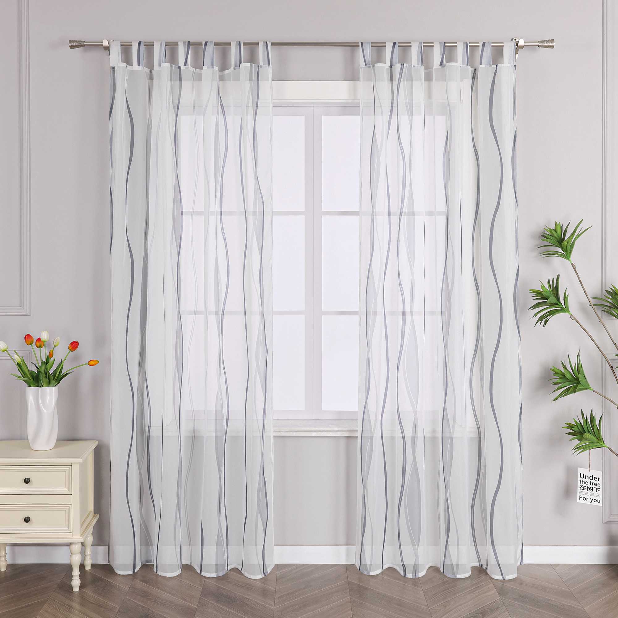 Curtain with Colorful Wave Patterns Sheer 1 Piece - Gray, W x H 140 x 145cm