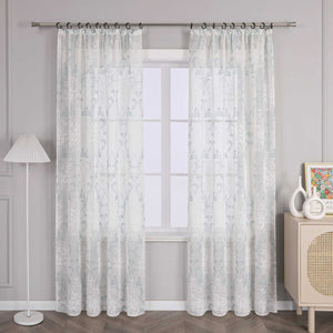 Curtain with Floral Pattern, Solid Color Lightweight Semi-Sheer