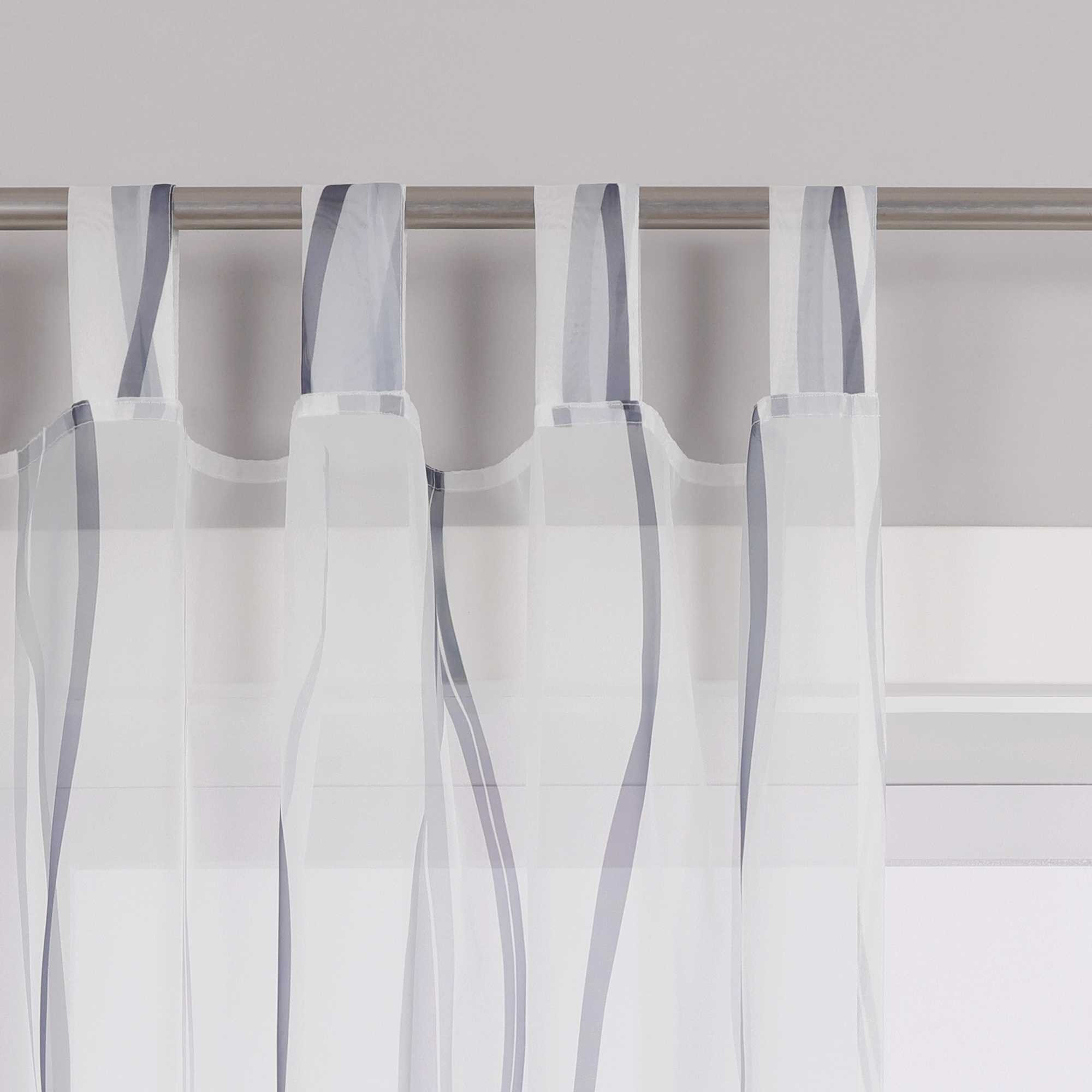 Curtain with Colorful Wave Patterns Sheer 1 Piece - Gray, W x H 140 x 245cm
