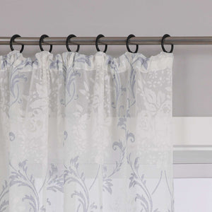 Curtain with Floral Pattern, Solid Color Lightweight Semi-Sheer - Green, H x W 245 x 140cm
