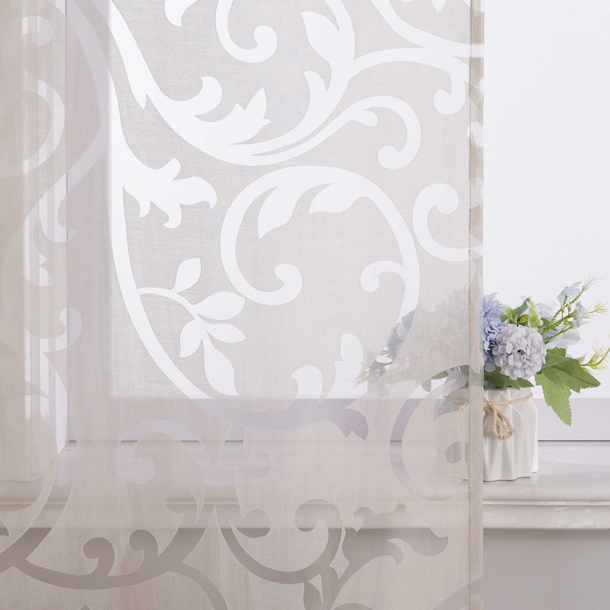 Sliding Panel Curtains Burnout Fabric Panel Curtains with Phoenix-Flower Pattern - Beige, H x W 245 x 57cm