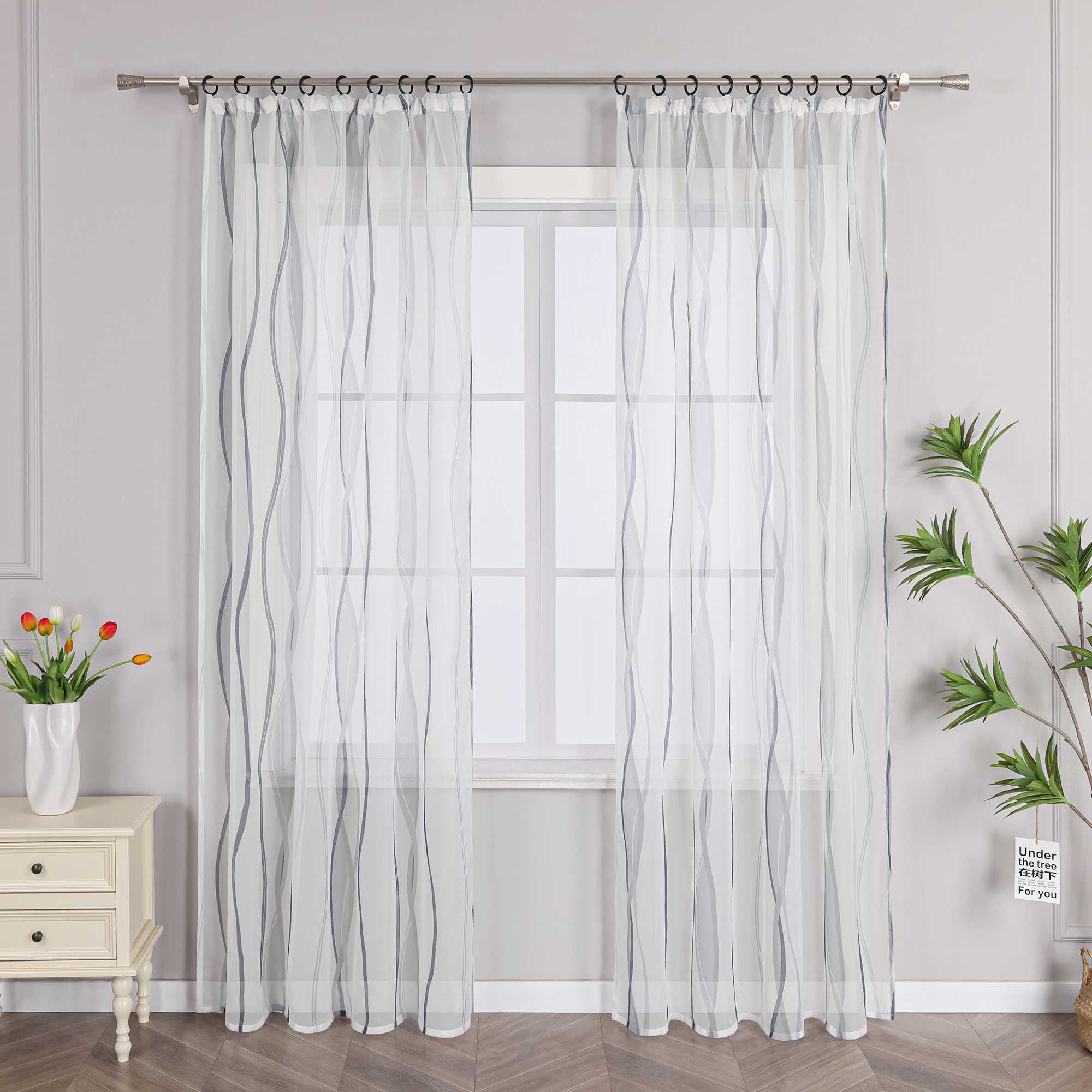Curtain with Curtain Tape - Colorful Wave Pattern 1 Piece - Gray, W x H 140 x 245cm