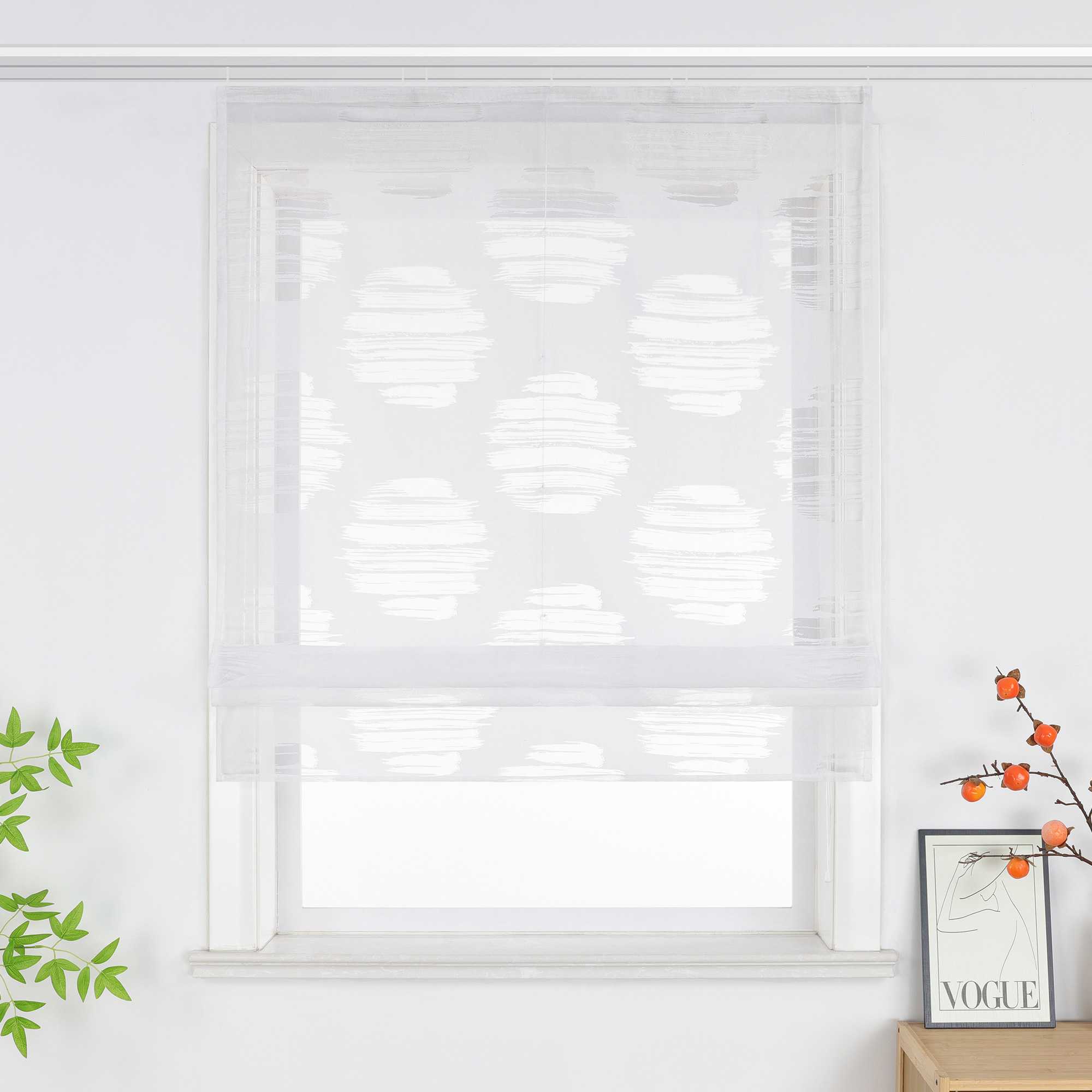 Roman Shade with Wavy Circle Pattern - Track Hanging