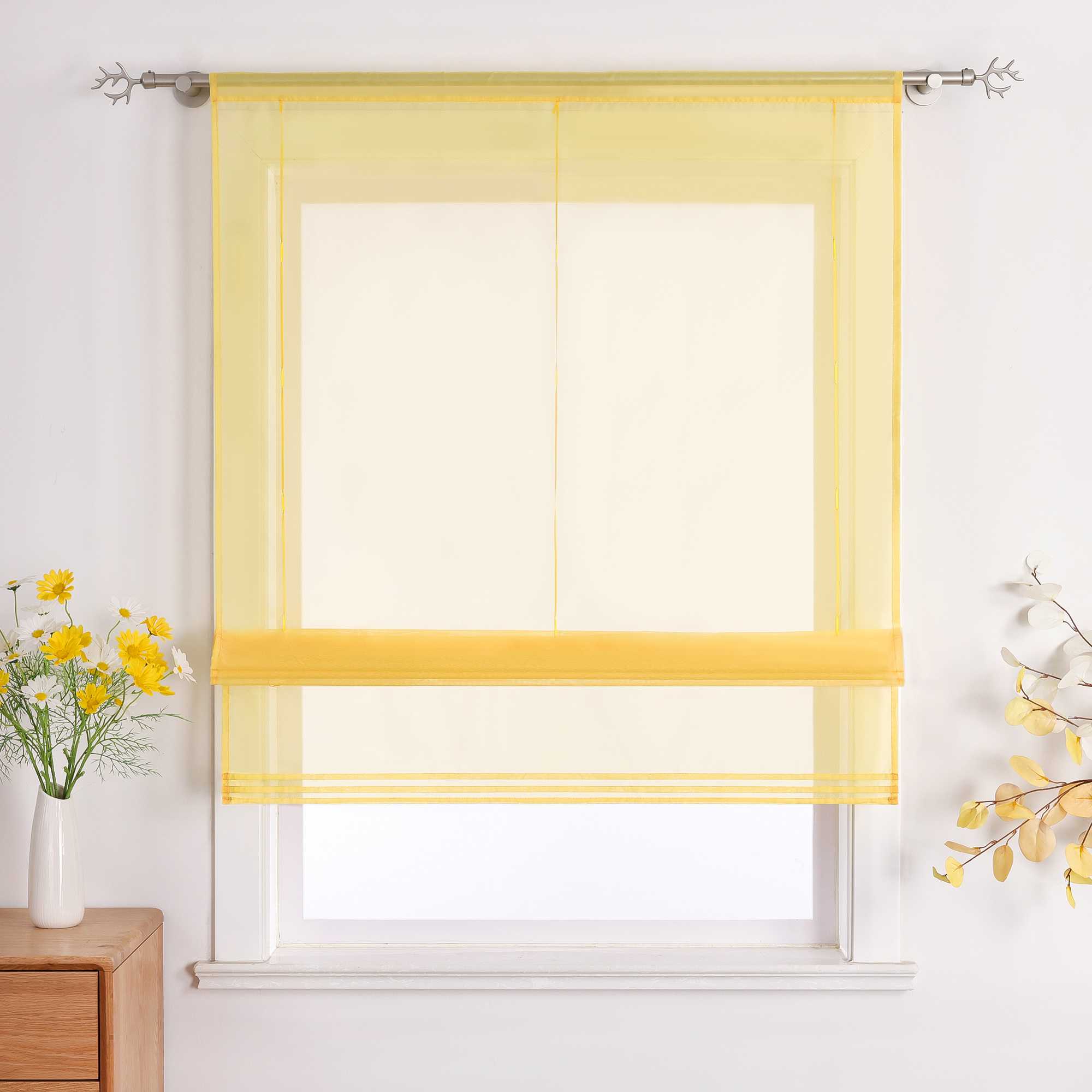 Roman Shade with Rod Pocket Sheer Airy Solid Color 1 Piece - Gray, W x H 140 x 155cm