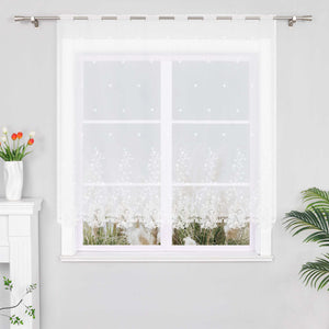Cafe Curtain with Delicate Floral Designs and Rod Pocket